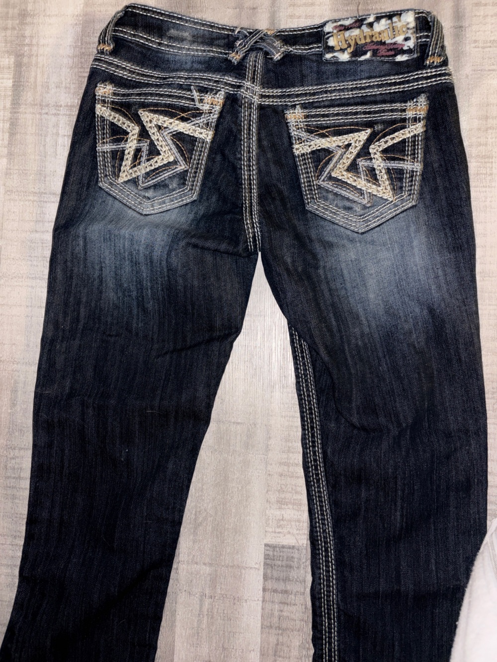 Hydraulic cropped capris Y2K vintageDark Blue Bootcut Jeans with Contrast Stitch